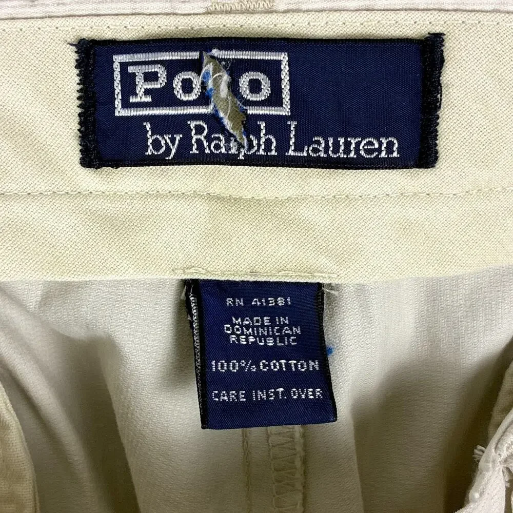 VTG Polo Ralph Lauren Pants Men 36x32 Ivory Tan Fine Hickory Striped Preppy 90s